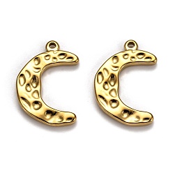 Golden 304 Stainless Steel Pendants, Moon, Crescent, Textured, Golden, 22x15x2.5mm, Hole: 2mm