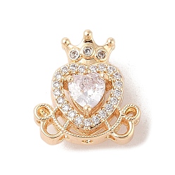 Прозрачный Золотистые латунные бусины с цирконием микро паве, без никеля , со стеклом, сердце, прозрачные, 16.5x14.5x9.5 мм, отверстие : 1.4 мм