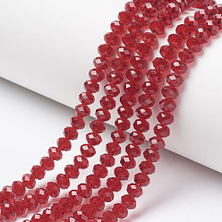 FireBrick Glass Beads Strands, Faceted, Rondelle, FireBrick, 6x5mm, Hole: 1mm, about 83~85pcs/strand, 38~39cm