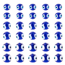 Темно-Синий 60 бусины лэмпворк ручной работы, злые глаза, круглые, темно-синий, 12~16x11~15 мм, отверстие : 1.8~2 мм