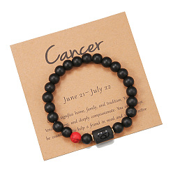 Рак 12 созвездия матовый синтетический черный агат круглые бусины эластичные браслеты для мужчин и женщин, колонка, рак, 7-1/8 дюйм (18 см)