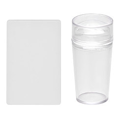 Clear Silicone Nail Art Seal Stamp and Scraper Set, with Cap, Nail Printing Template Tool, Clear, Seal Stamp: 60x31mm, Scraper: 85x54mm, Cap: 30.5x15mm
