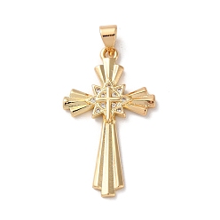 Настоящее золото 18K Латунные микро проложить кубического циркония подвески, без кадмия, без никеля и без свинца, крестик, реальный 18 k позолоченный, 32x18.5x2.5 мм, отверстие : 4.5x3.5 мм