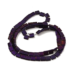 Purple Plated Electroplated Frosted Non-magnetic Synthetic Hematite Beads Strands, Square, 2-Hole, Purple Plated, 5x5x2mm, Hole: 0.8mm, about 74pcs/strand, 15.75 inch(40cm)