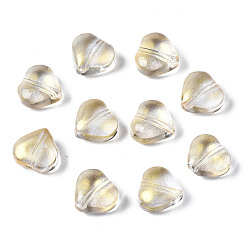 Gold Transparent Spray Painted Glass Beads, with Glitter Powder, Heart, Gold, 7.5x8x4.5mm, Hole: 0.9mm