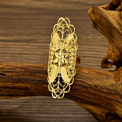 Золотой Латунные регулируемые кольца для женщин, цветок, золотые, 60x16 мм, внутренний диаметр: регулируемый