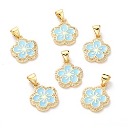 Светло-Синий Латунные микро проложить кубического циркония подвески, реальный 18 k позолоченный, долговечный, цветок, голубой, 16x13.5x1.5 мм, отверстие : 5x3 мм