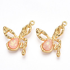 Настоящее золото 18K Подвески из смолы, бабочки прелести, ионное покрытие (ip), с 304 фурнитурой из нержавеющей стали и пайетками, реальный 18 k позолоченный, 29x22x4.5 мм, отверстие : 1.6 мм