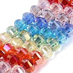 Mixed Color Electroplate Transparent Glass Beads Strands, Lantern, Faceted, Mixed Color, 8~8.5x6~6.5mm, Hole: 1~1.4mm, about 52~56pcs/strand, 13.58~14.37 inch(34.5~36.5cm)