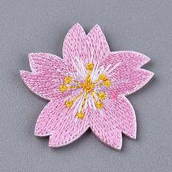 Бледно-Розовый Компьютеризированные вышивки ткани самоклеющиеся многоразовые нашивки, наклеить патч, для детской одежды, жакеты, джинсы, рюкзаки, сакура, розовый жемчуг, 36x33x2 мм