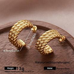 Golden 304 Stainless Steel Stud Earrings for Women, Half Hoop Earrings, Golden, 21x7mm
