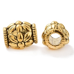 Antique Golden Tibetan Style Alloy Beads, Column with Flower, Antique Golden, 8x6.5mm, Hole: 2.6mm, about 1176pcs/1000g