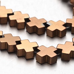 с Покрытием Меди Гальванизировать немагнитных синтетический гематит нитей бисера, крестик, с медным покрытием, 10x10x4 мм, отверстие : 1 мм, около 45 шт / нитка, 15.7 дюйм