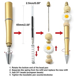 Black Plastic Beadable Pens, Shaft Black Ink Ballpoint Pen, for DIY Pen Decoration, Black, 144x12mm, The Middle Pole: 2mm