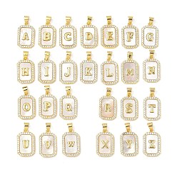 Настоящее золото 18K Латунные микро проложить кубического циркония подвески, без кадмия, без никеля и без свинца, с оболочкой, прямоугольник с алфавитом, реальный 18 k позолоченный, 19x12x2.5 мм, отверстие : 4.5x3.5 мм, 26 шт / комплект