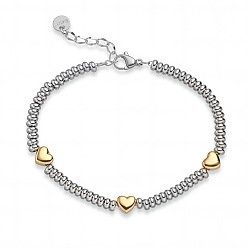Сердце 304 браслеты из нержавеющей стали с бусинами для женщин, золотые и нержавеющая сталь цвет, сердце, 6.50 дюйм (16.5 см)