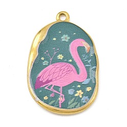 Средний Морско-зеленый Печатные 304 подвески из нержавеющей стали, овал в форме фламинго, вакуумное покрытие pvd, реальный 18 k позолоченный, средний морской зеленый, 33.5x22x3 мм, отверстие : 2 мм