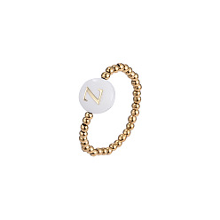 Letter Z 304 Кольца из нержавеющей стали и ракушек, плоские круглые с буквы, стрейч-кольца, Письмо Z, 19 мм