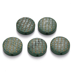 Зеленый Расписные бусы из натурального дерева, лазерная гравировка, плоско-круглые, зелёные, 15x5 мм, отверстие : 1.8 мм