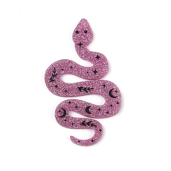 Серо-розавый Непрозрачные печатные акриловые подвески, змея, с блеском порошок, увядшая роза, 63x37.5x2.5 мм, отверстие : 1.6 мм