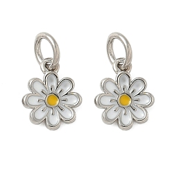 Белый Латунь эмаль прелести, цветочный шарм, с целью перехода в кольце, без свинца и без кадмия, долговечный, стойки покрытие, платина, белые, 9.5x8x1.5 мм, отверстие : 3.4 мм