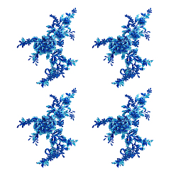 Синий Цветочная вышивка полиэстер пришивные аппликации, с пластиковыми пайетками, украшение для свадебного платья своими руками, Cheongsam, синие, 351x241x0.5 мм