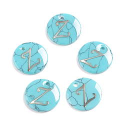 Letter Z Synthetic Turquoise Charms, with Plastic Letter, Flat Round, Letter.Z, 15x2mm, Hole: 1.5mm