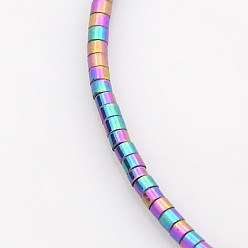 Rainbow Plated Electroplate Non-Magnetic Synthetic Hematite Column Beads Strands, Rainbow Plated, 1x1.2mm, Hole: 0.5mm, about 350pcs/strand, 15.7 inch