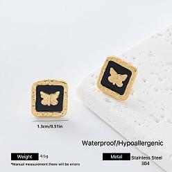 Butterfly 304 Stainless Steel Enamel Stud Earrings for Women, Golden, Butterfly, 13mm