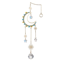 Разноцветный Подвеска в виде луны в обертке из натурального агата и говлита, Стеклянная звезда/круглая кисточка для домашних подвесных украшений, красочный, 295 мм