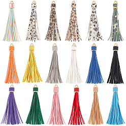 Mixed Color 18Pcs PU Leather Tasserl Big Pendants, with Iron Findings, Mixed Color, 110x13.5mm, Hole: 4.5mm