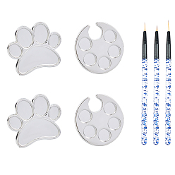 Platinum Makeup Cosmetic Color Palette  Tool Kits, include Flat Round & Paw Print Metal Finger Ring Palette, Brush Pen, Platinum, 7pcs/set