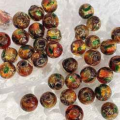 Coconut Brown Gold Foil Handmade Lampwork Beads, Round, Coconut Brown, 12mm