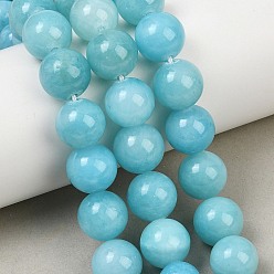 Sky Blue Natural Mashan Jade Graduated Beads Strands, Dyed, Smooth Round, Sky Blue, 6~12mm, Hole: 1~1.4mm, about 53pcs/strand, 17.32''(44cm)