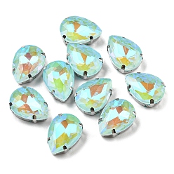 Аквамарин Мокко флуоресцентная (ми) капля, пришитая стразами, многожильных ссылки, с настройками латуни, аксессуары для одежды, аквамарин, 18x13x7~7.5 мм, отверстие : 1.2 мм