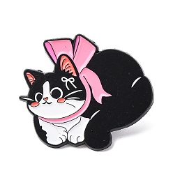 Cat Shape Эмалевые булавки, булавки для лацканов из сплава для одежды рюкзака, чёрные, форма кошки, 32.5x34.5 мм