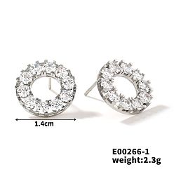 Платина Медные геометрические полые круглые серьги-гвоздики женские простые циркониевые модные украшения для ушей, платина, 14 мм