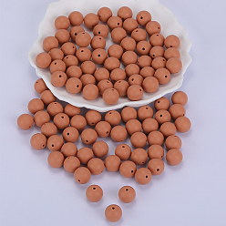 Light Salmon Round Silicone Focal Beads, Chewing Beads For Teethers, DIY Nursing Necklaces Making, Light Salmon, 15mm, Hole: 2mm