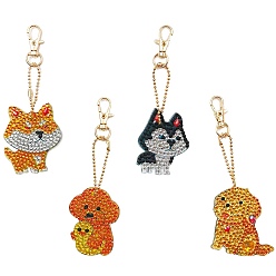 Couleur Mélangete Kits de trousseau de peinture au diamant bricolage, avec moule de peinture au diamant en forme de chien, strass, stylo collant diamant, plaque de plateau et pâte à modeler, couleur mixte, 53~56.5x39~48.5x1.5mm