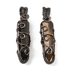 Тигровый глаз Природных тигровый глаз подвески, с покрытием стойки красным медным тоном и обмоткой из латунной проволоки, без свинца и без кадмия, конус, 61x15.5x14 мм, отверстие : 4 мм