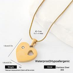 Heart 304 Stainless Steel Pendant Necklaces, Golden, Heart, 15.75 inch(40cm)