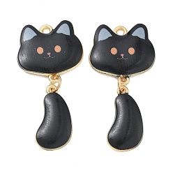 Черный Печатные подвески сплава, подвески в форме кошки, стойки покрытие, золотые, чёрные, 40x19.5x2.5 мм, отверстие : 1.8 мм