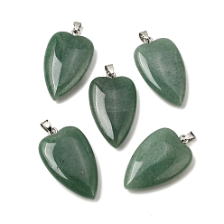 Зеленый Авантюрин Естественный зеленый авантюрин подвески, подвески-сердечки с 304 защелками из нержавеющей стали, цвет нержавеющей стали, 41~43x25~26x8.5~10 мм, отверстие : 4.5x7.5 мм