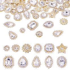 Кристалл 100 шт. пришивных стразов в форме капли/сердца/звезды, многорядные звенья из акрила и железа со стразами, золотые, разнообразные, кристалл, 7.5~19x7.5~16x3.5~6 мм, отверстие : 2~9.5x0.8~1.6 мм