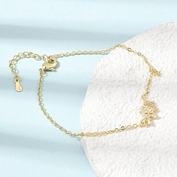Real 18K Gold Plated Brass Pave Clear Cubic Zirconia Flower Star Link Bracelets, Lead Free & Cadmium Free, Rack Plating, Long-Lasting Plated, Real 18K Gold Plated, 6.81 inch(17.3cm)