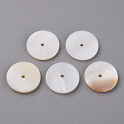 Seashell Color Natural Freshwater Shell Beads, Heishi Beads, Flat Round, Seashell Color, 18.5x18.5x2mm, Hole: 1.8mm
