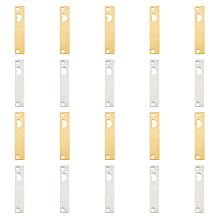 Золотой & Цвет Нержавеющей Стали 20 шт. 2 цвета 201 подвески из нержавеющей стали, лазерная резка, ручная полировка, Прямоугольник с сердцем, золотые и нержавеющая сталь цвет, 5x25x1 мм, отверстие : 1.6 мм, 10 шт / цвет