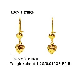 Золотой Латунные серьги обруча, сердце, золотые, 35x9 мм