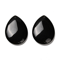Обсидиан Натуральный черный обсидиан подвески, слезинки, 40~41x30~31x7~8 мм, отверстие : 1.5 мм