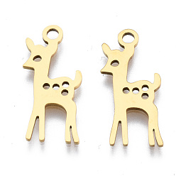 Golden Ion Plating(IP) 201 Stainless Steel Pendants, Laser Cut, Deer, Golden, 19.5x9x1mm, Hole: 1.4mm
